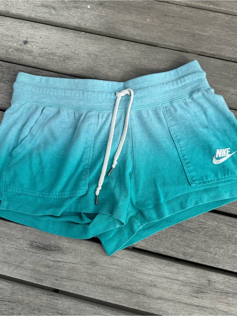Nike Women's Teal Ombre Drawstring Athletic Shorts